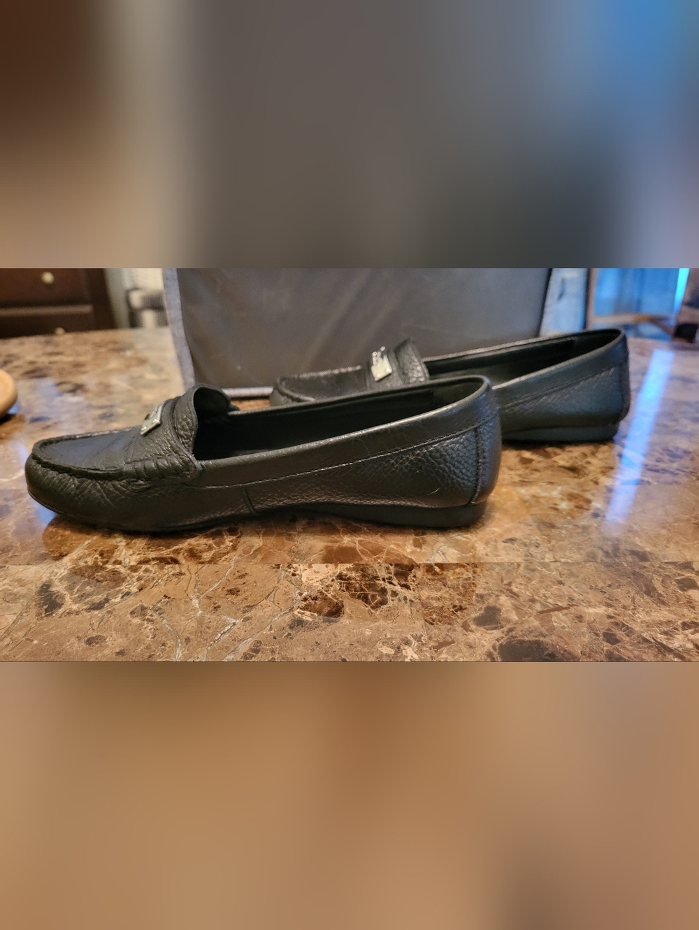Coach Black Pebbled Leather Loafers with Silver Plaque - Picture 8 of 10